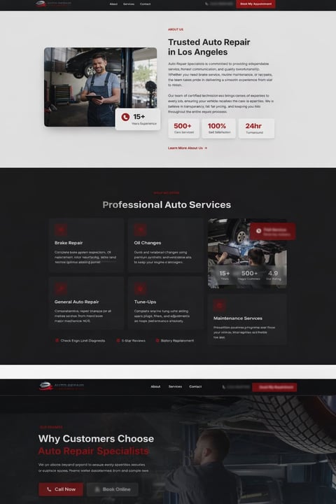 Professional auto repair technician in uniform working on vehicle engine in garage
