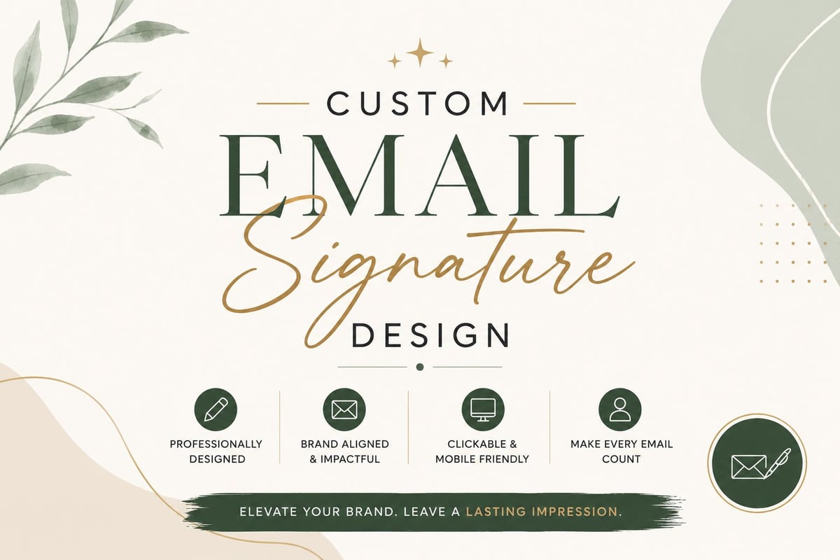 Custom Email Signature Design service featuring professionally designed templates with brand alignment, mobile-friendly clickable elements, and contact counting capabilities